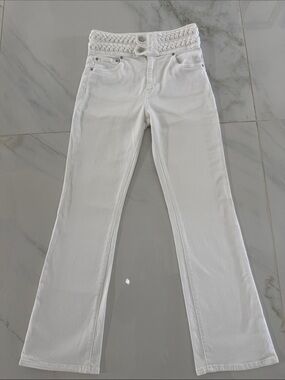 Derek Lam White Braided-Waist Flare Jeans